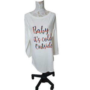 Women’s Long Sleeve Baby It’s Cold Outside T-Shirt Pajamas Medium